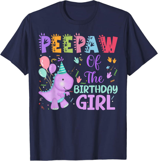 Peepaw Of The Birthday Girl Dinosaur Saurus Rex Party T-Shirt - T-Shirt | Navy