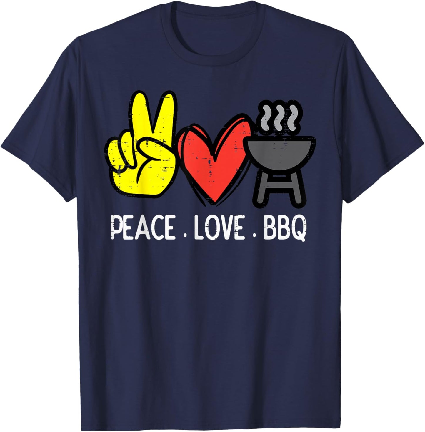 Peace Love Bbq Retro Barbecue Meat Grilling Men Women Kids T-Shirt - T-Shirt | Navy