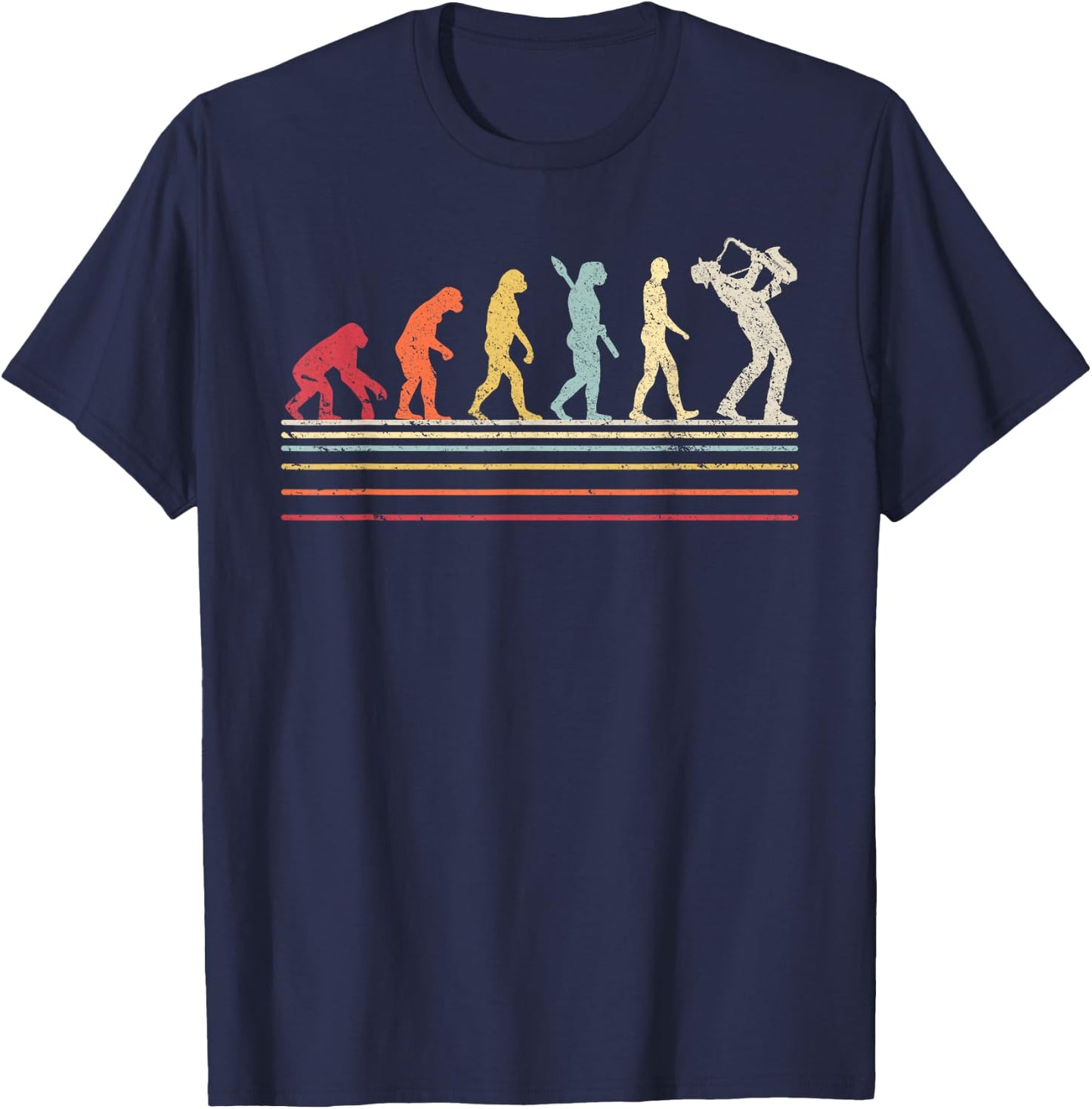 Funny Saxophone . Retro Vintage Evolution of Man Shirt T-Shirt - T-Shirt | Navy