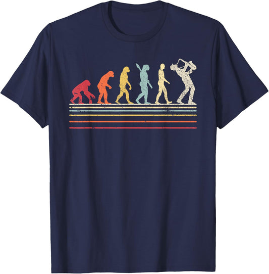 Funny Saxophone . Retro Vintage Evolution of Man Shirt T-Shirt - T-Shirt | Navy