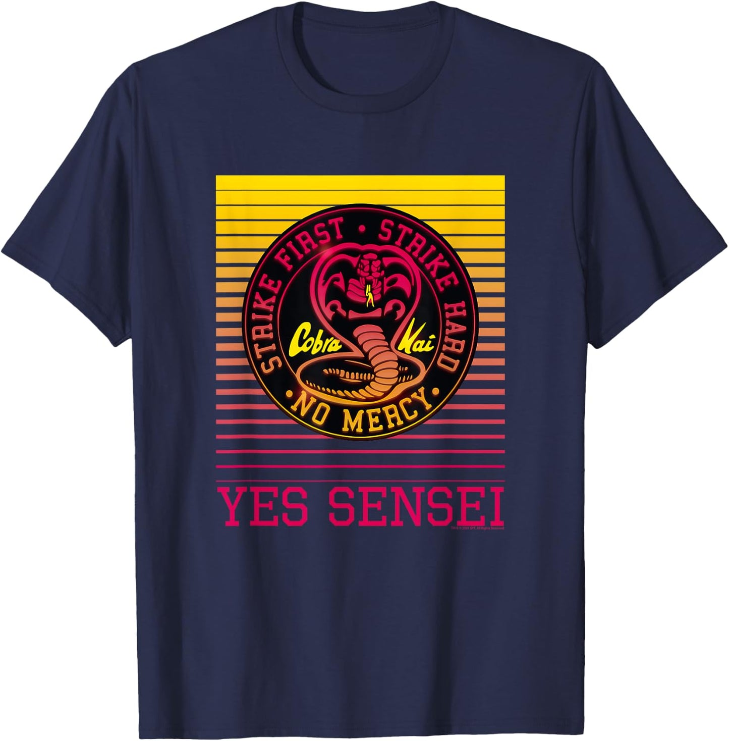 Cobra Kai Yes Sensei Retro Gradient T-Shirt - T-Shirt | Navy