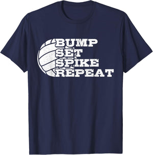 Volleyball Bump Set Spike Repeat Beach Volleyball Gift T-Shirt - T-Shirt | Navy