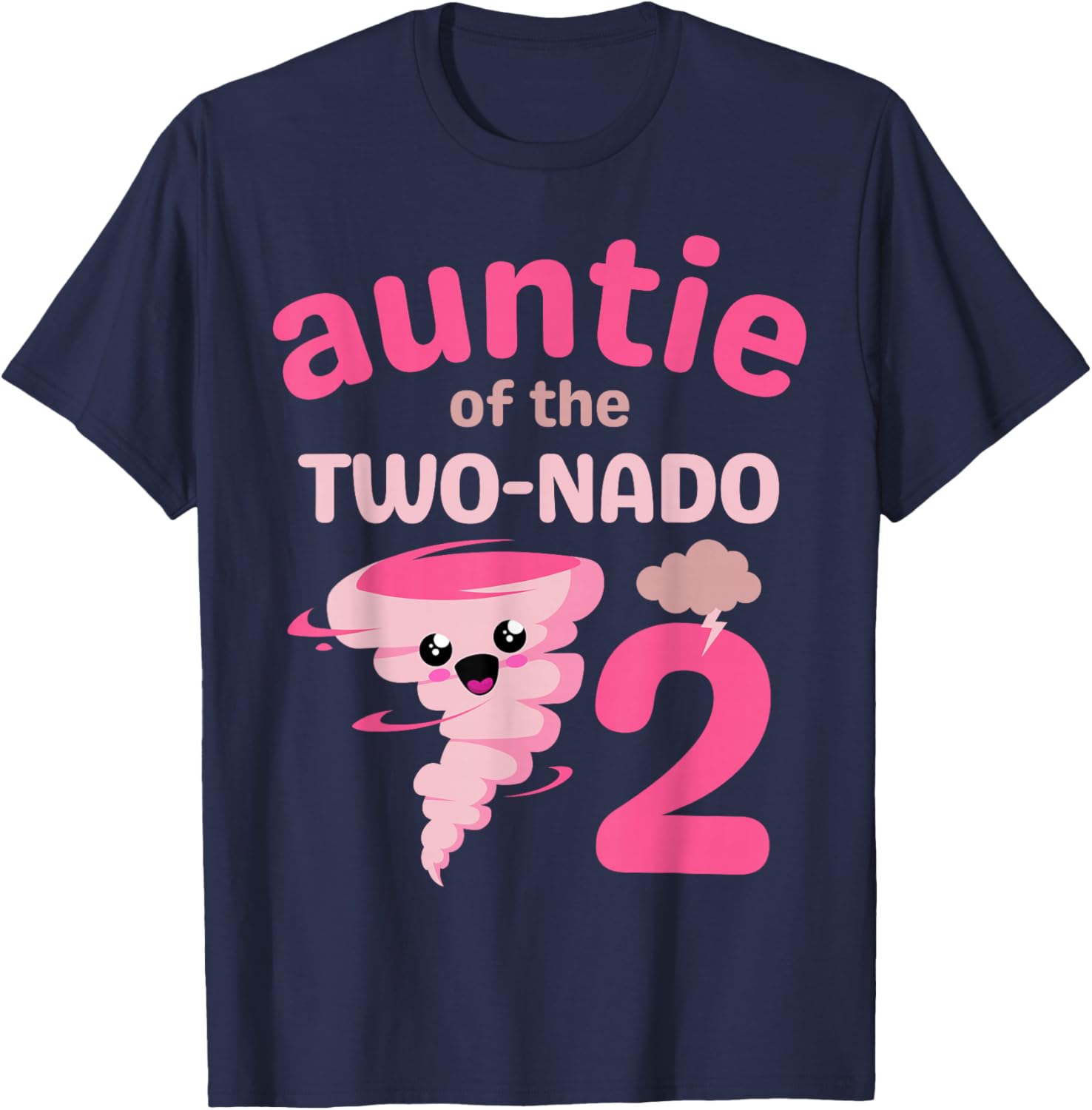 Auntie of the Two-nado Tornado Theme 2nd Birthday Party Kids T-Shirt - T-Shirt | Navy