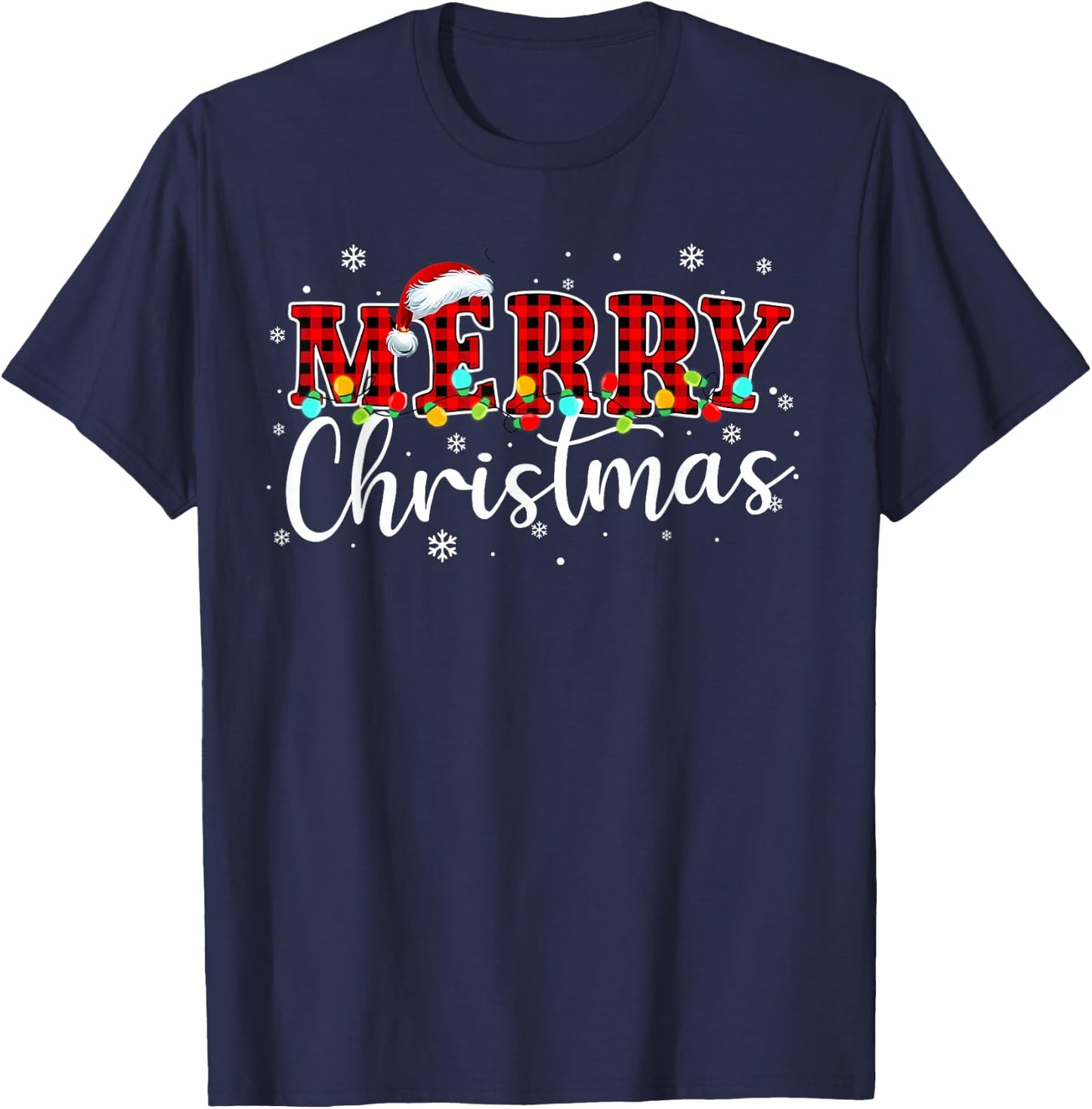 Merry Christmas Buffalo Plaid Red Santa Family Xmas Pajamas T-Shirt - T-Shirt | Navy