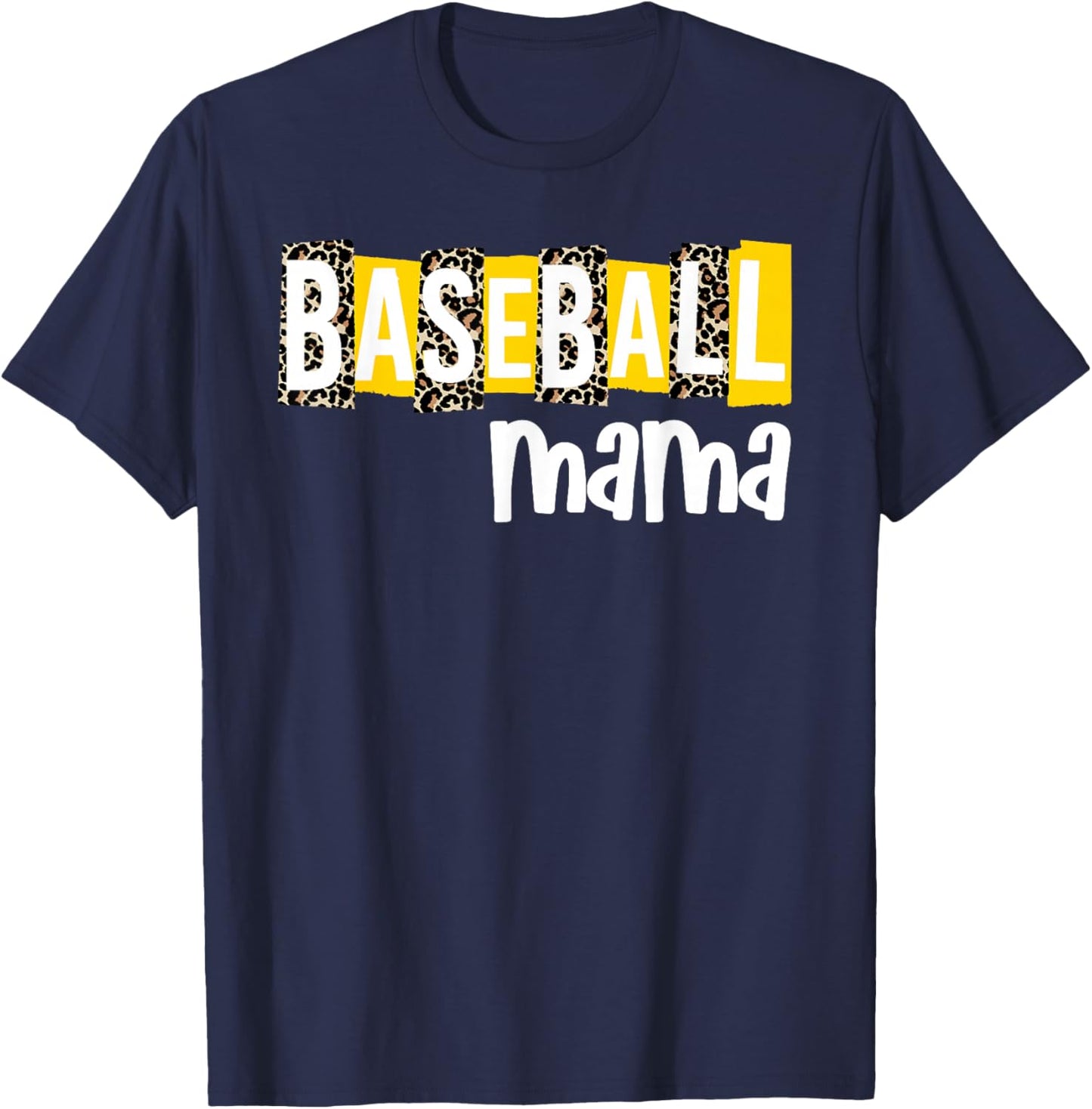 Baseball Mama Yellow Leopard Print Baseball Mom Gear Sports T-Shirt - T-Shirt | Navy