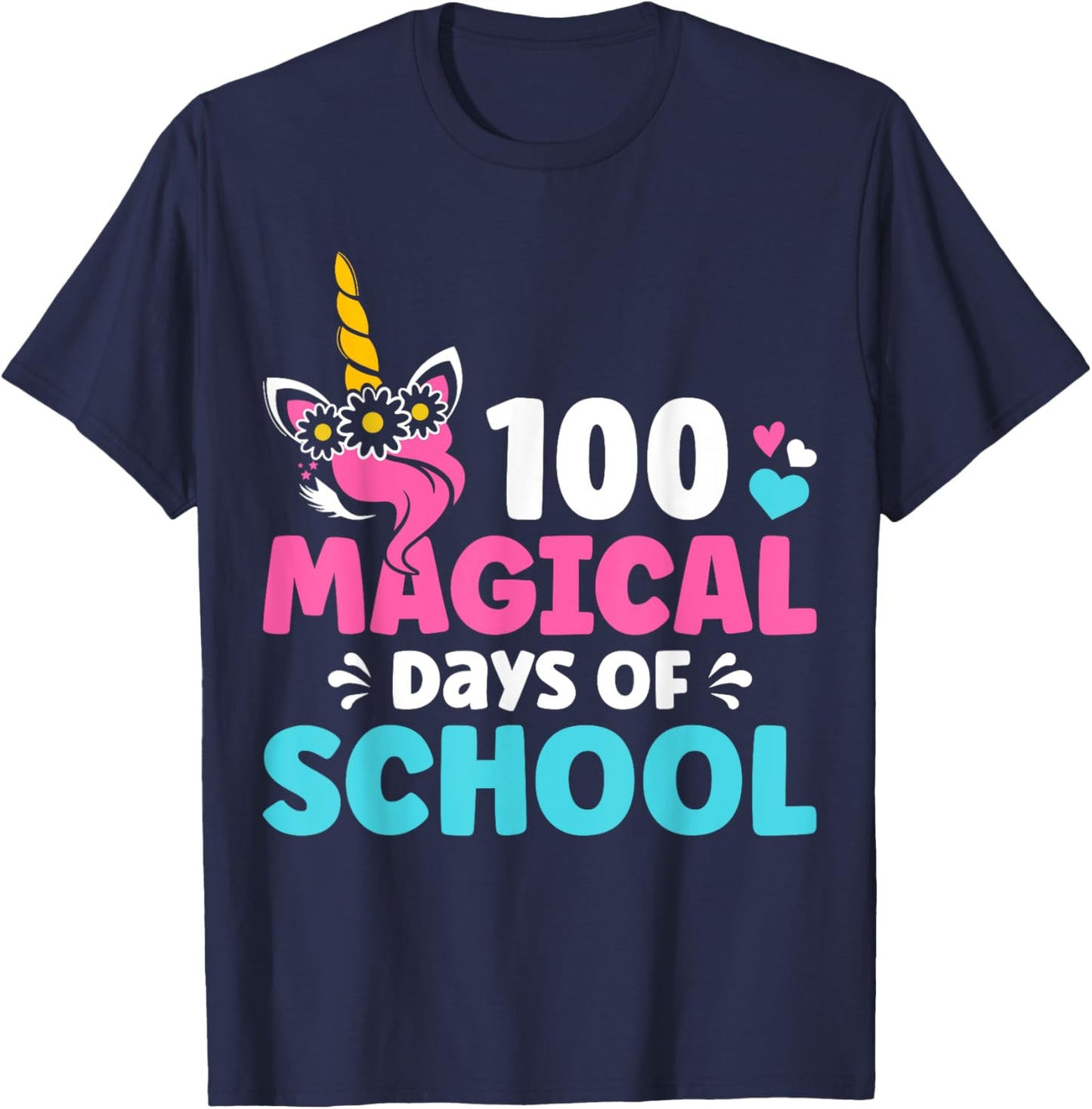 100th Day of Kindergarten For Girls 100 Magical Days Unicorn T-Shirt - T-Shirt | Navy