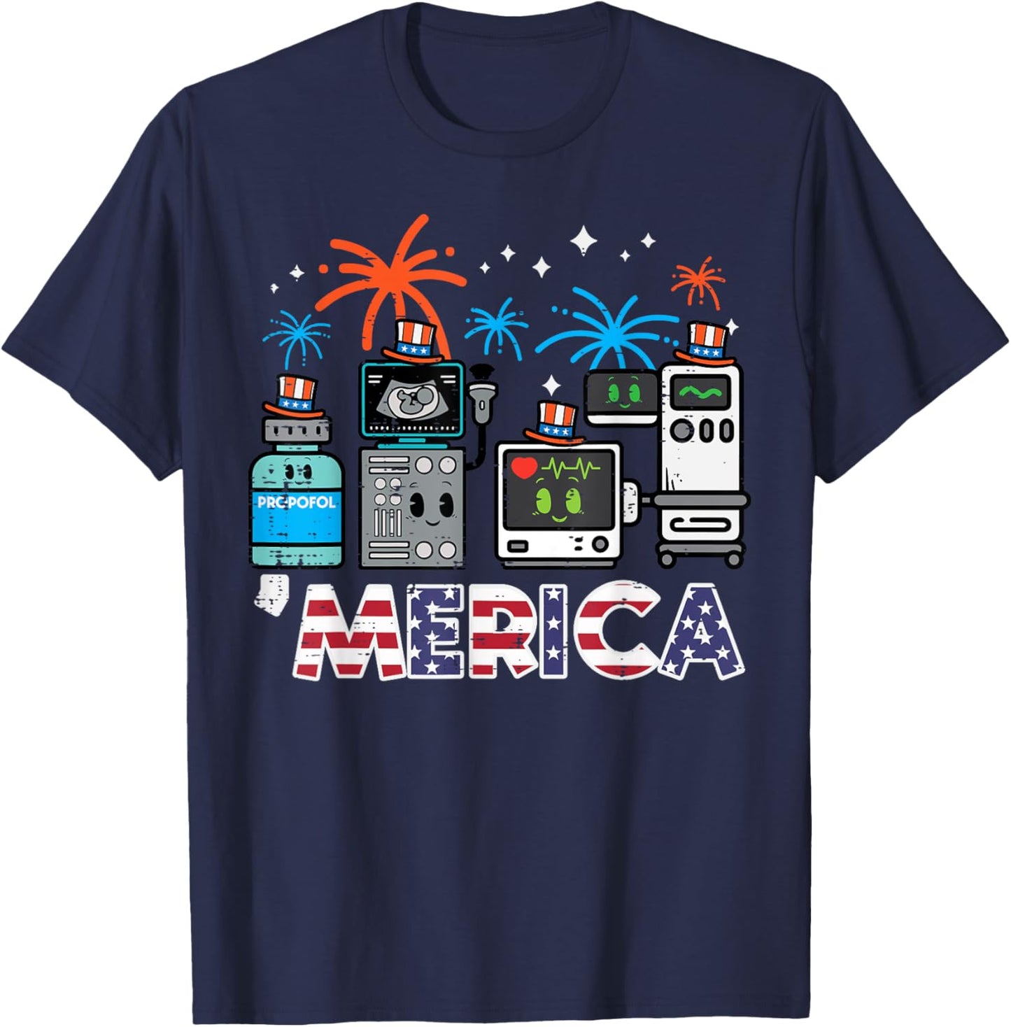 4th July Nurse Propofol Merica Scrub Top Patriotic Men Women T-Shirt - T-Shirt | Navy