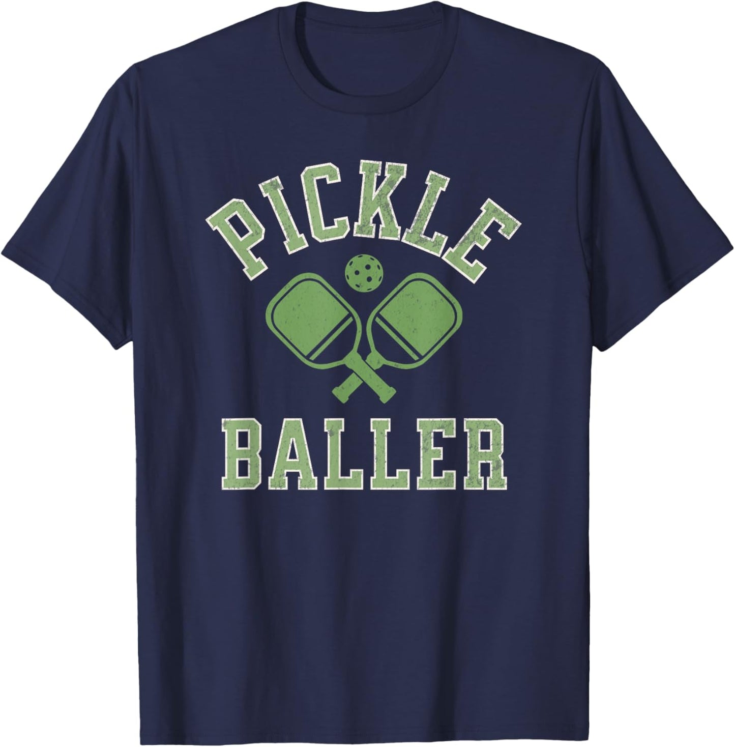 Pickle Baller Shirt Distressed Retro Athletic Pickleball T-Shirt - T-Shirt | Navy