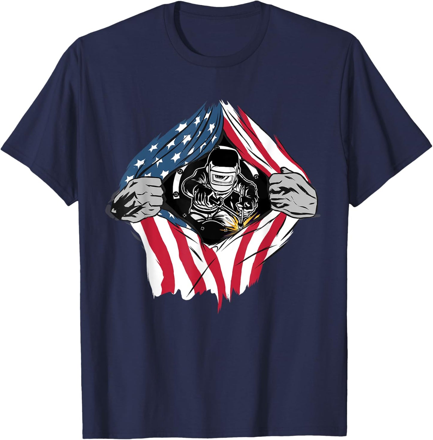 American Flag Welder Patriotic USA 4th Of July Welding Gift Women Men T-Shirt - T-Shirt | Navy