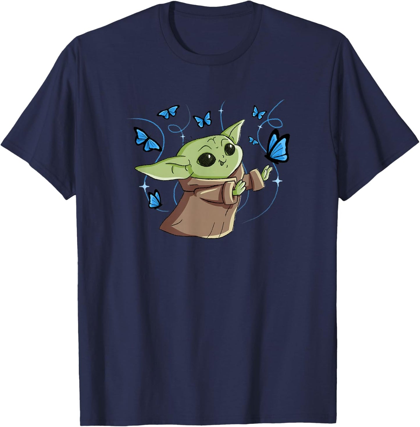 Star Wars The Mandalorian The Child with Blue Butterflies T-Shirt - T-Shirt | Navy