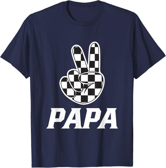 Papa Birthday Party Car Race Family Matching Pit Car Racing T-Shirt - T-Shirt | Navy