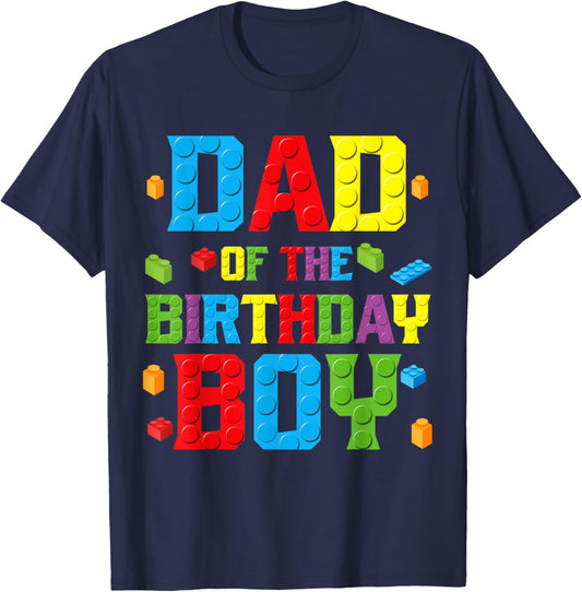 Dad Of The Birthday Boy Shirt Birthday Party Building Block T-Shirt - T-Shirt | Navy