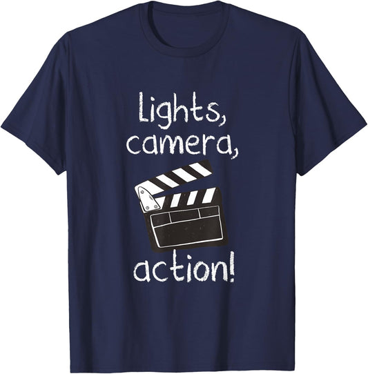 Lights Camera Action Movie Director Movie Clapper Board Gift T-Shirt - T-Shirt | Navy