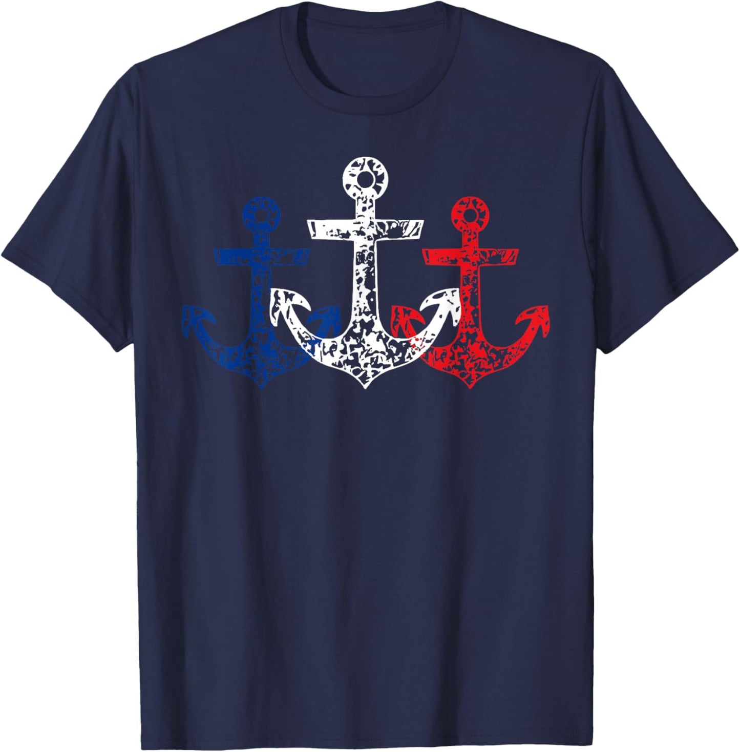 Retro Red White Blue Boat Anchor Patriotic 4th Of July T-Shirt - T-Shirt | Navy