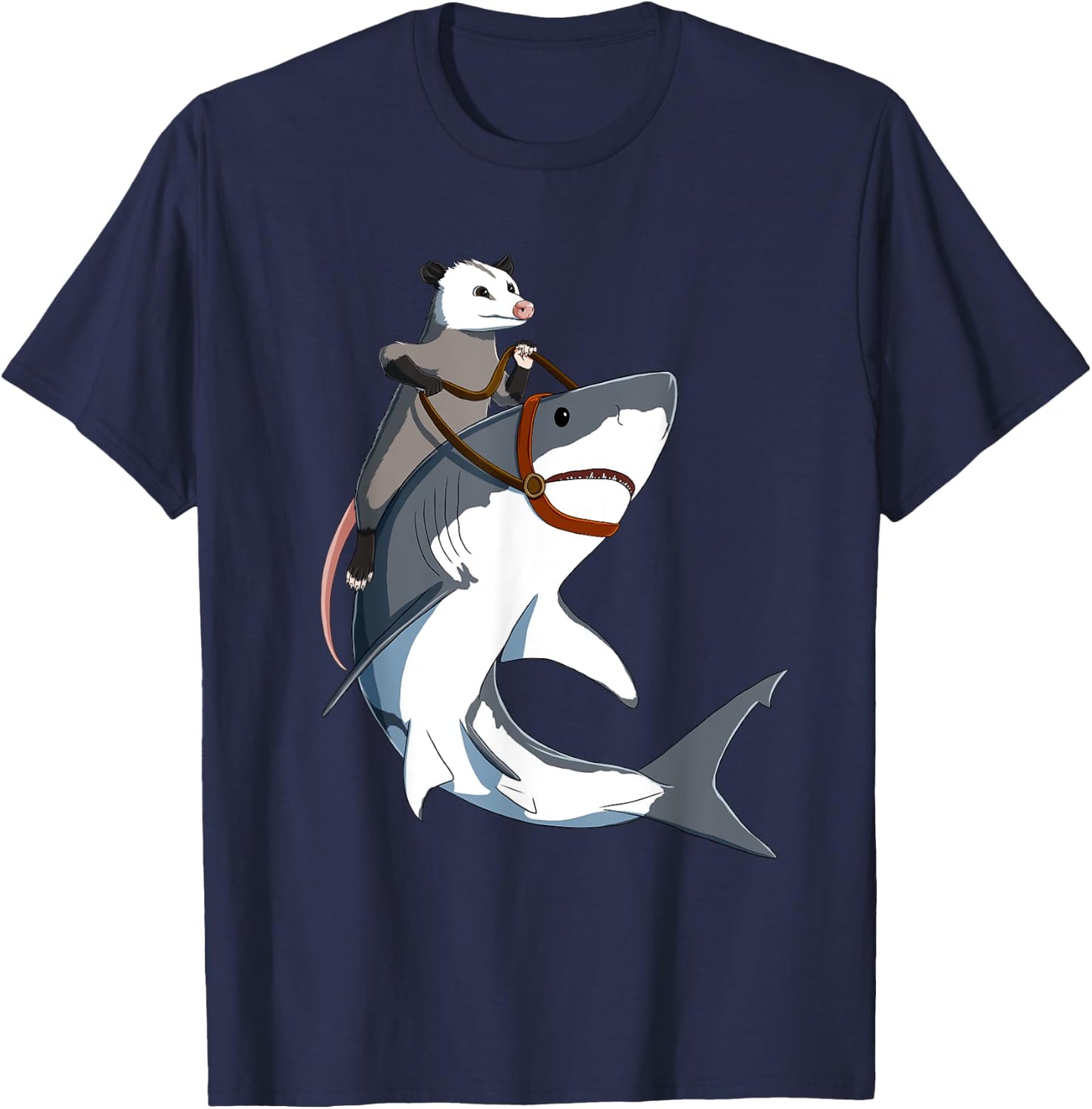 Funny Opossum Riding Shark T-Shirt - T-Shirt | Navy
