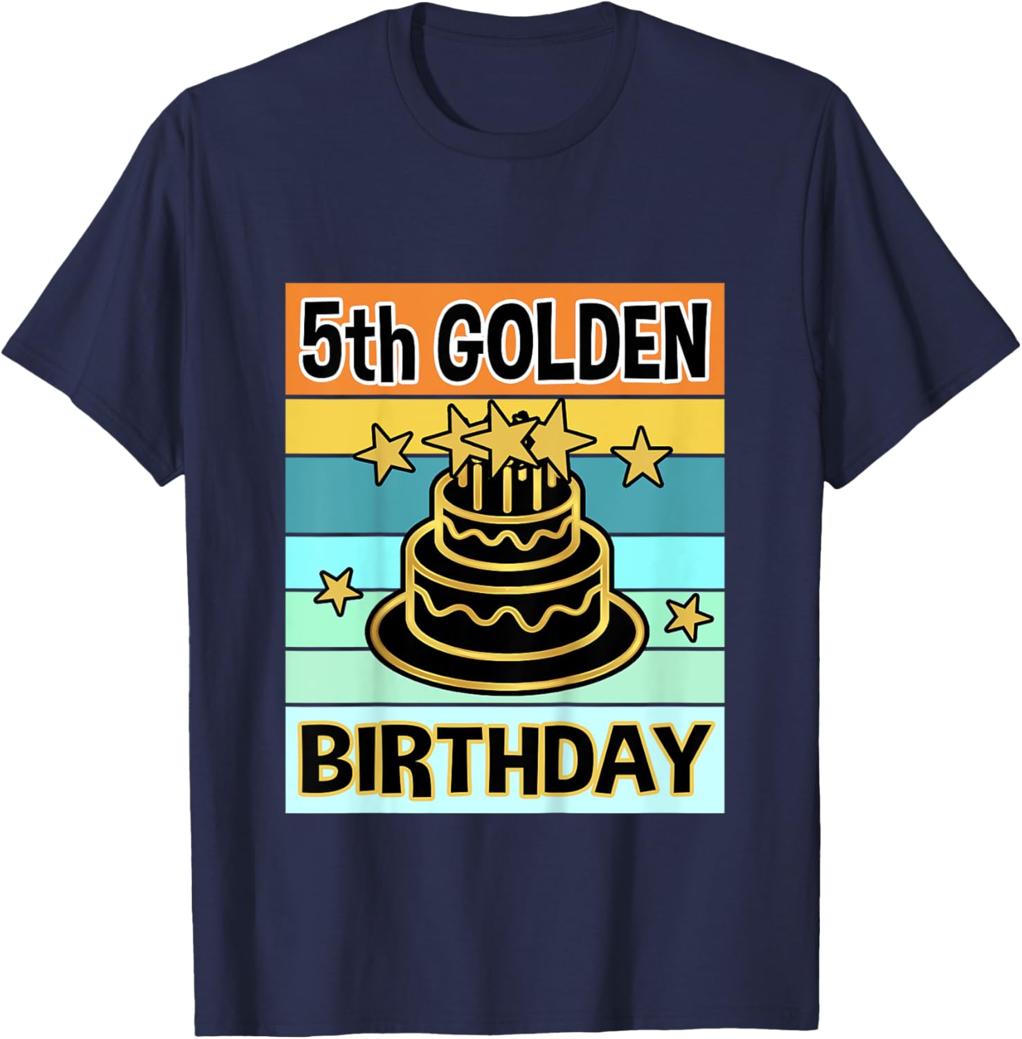 Kids Kids 5th Golden Birthday Shirt My Birthday Golden Boys Girls T-Shirt - T-Shirt | Navy