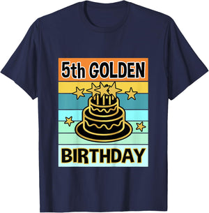 Kids Kids 5th Golden Birthday Shirt My Birthday Golden Boys Girls T-Shirt - T-Shirt | Navy