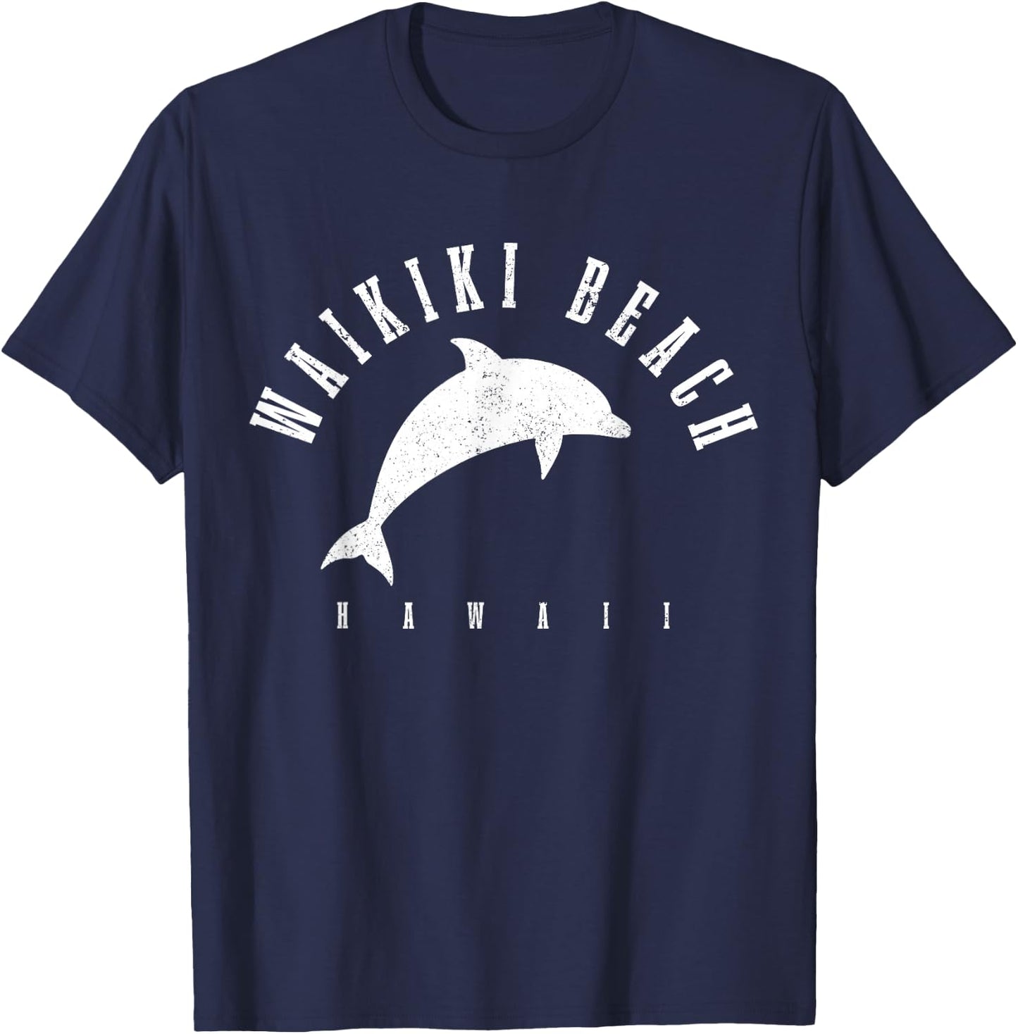 Waikiki Beach Hawaii Hawaiian Surf Vintage Dolphin Vacation T-Shirt - T-Shirt | Navy