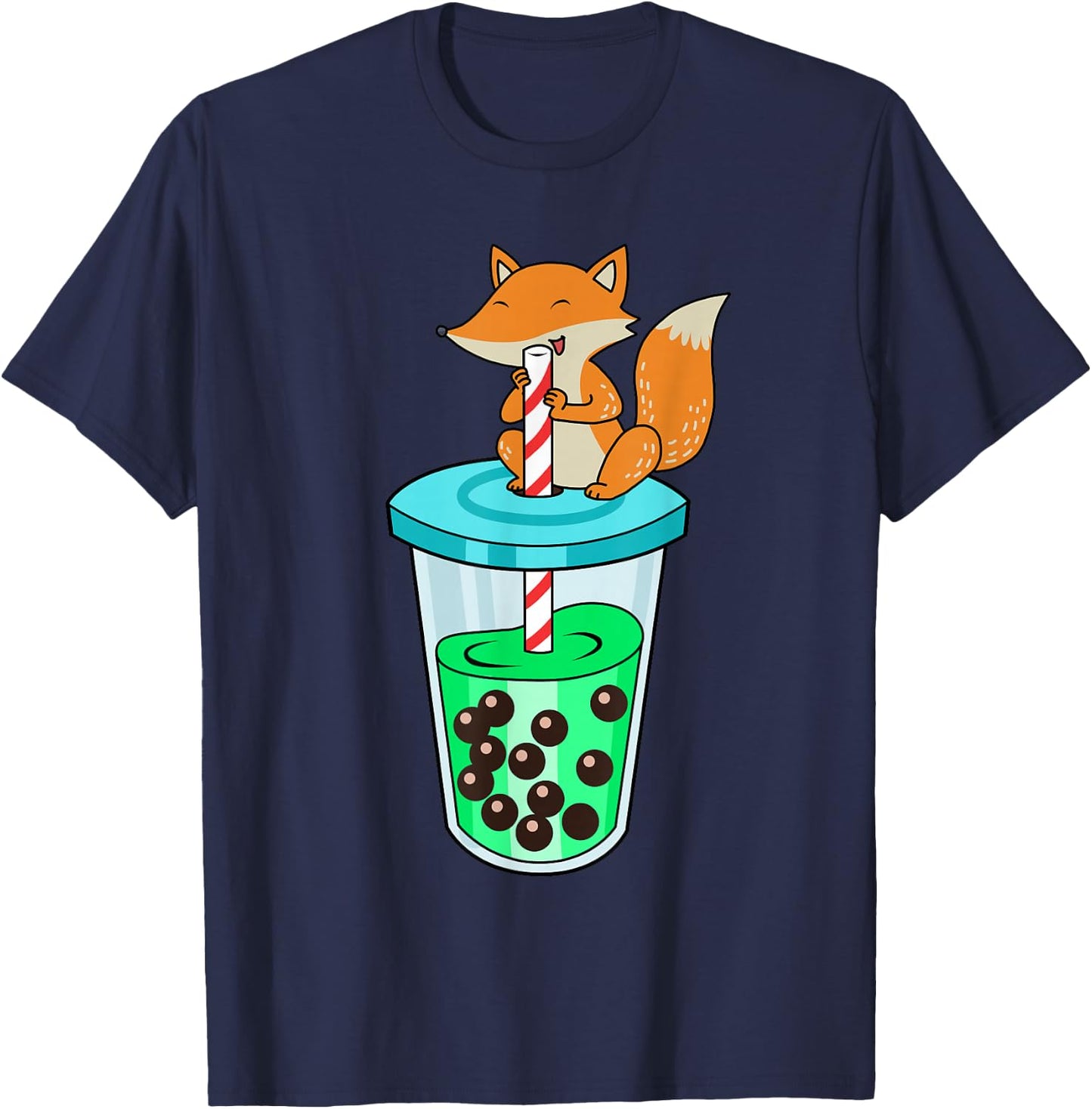 Bubble Tea Shirt Women Fox Boba Tea Kids Fox T-Shirt - T-Shirt | Navy