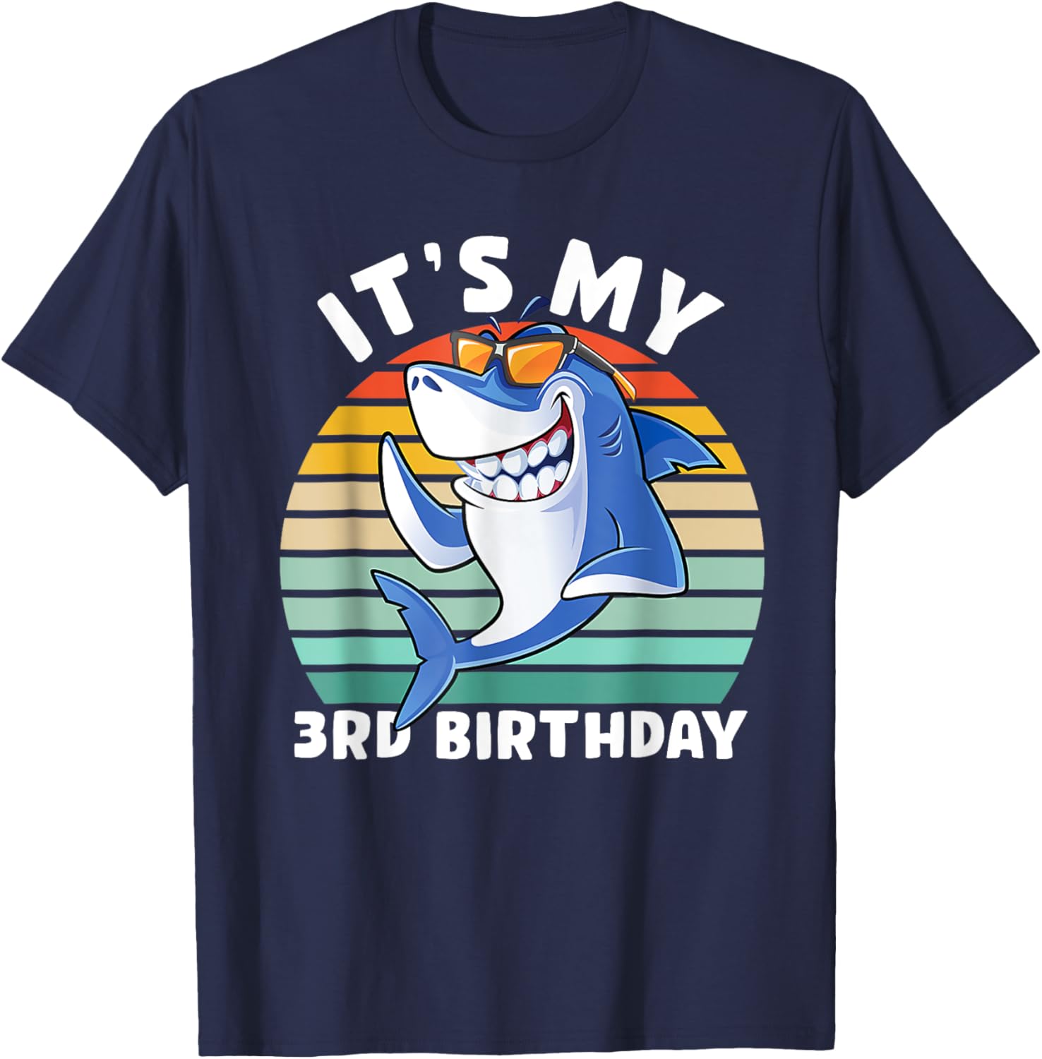 Shark 3 Year Old Shirt 3rd Birthday Shark Lover T-Shirt - T-Shirt | Navy