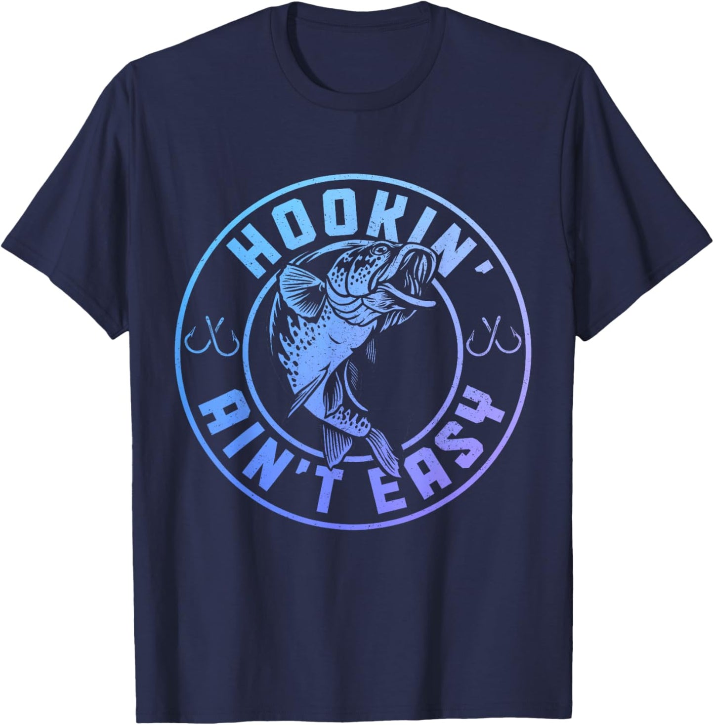 Hookin' Ain't Easy - Funny Fishing Apparel Co. Men's Black Vintage Fishing , Small, Short Sleeve T-Shirt - T-Shirt | Navy