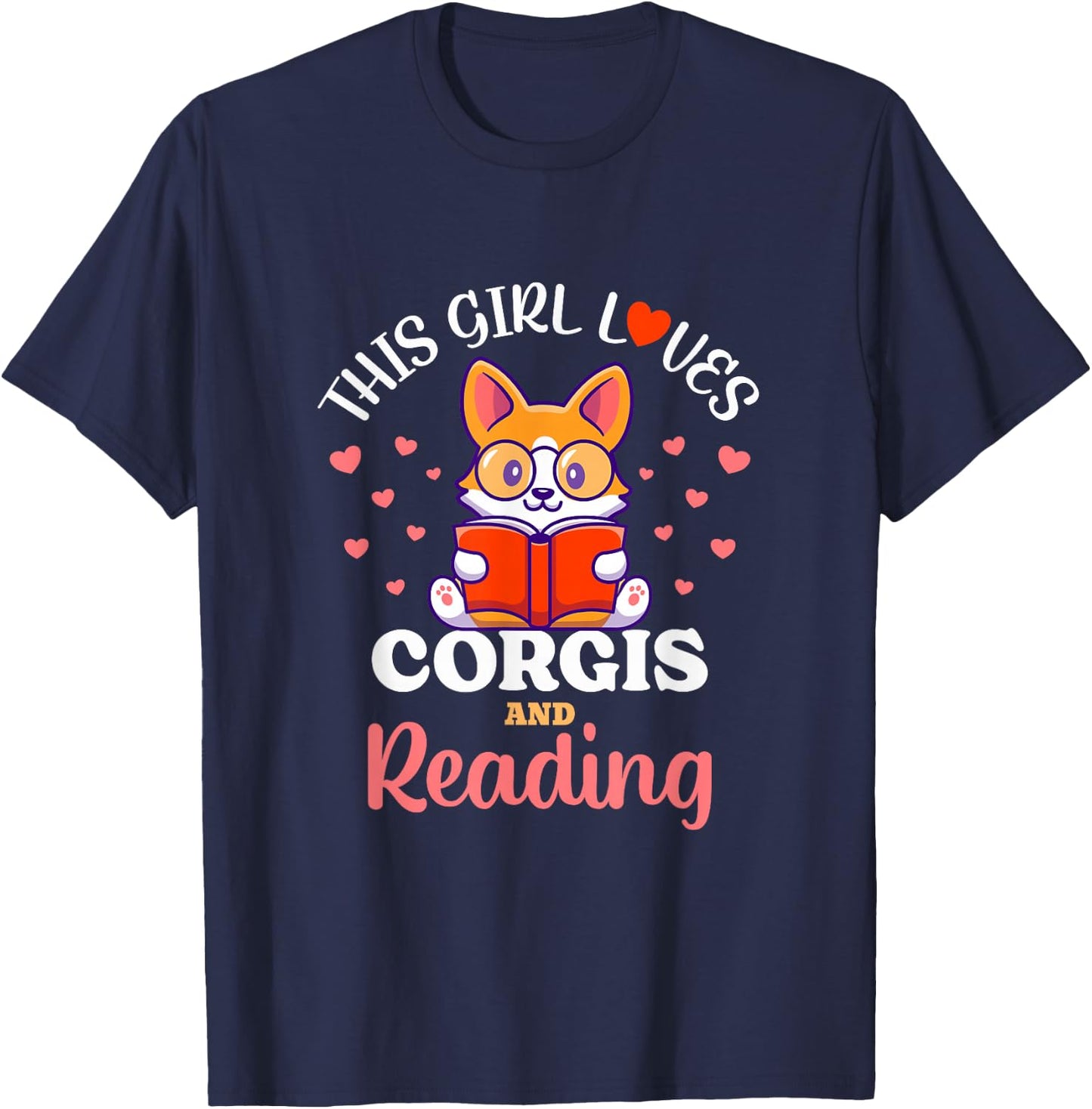 This Girl Loves Corgis and Reading Dog Design T-Shirt - T-Shirt | Navy
