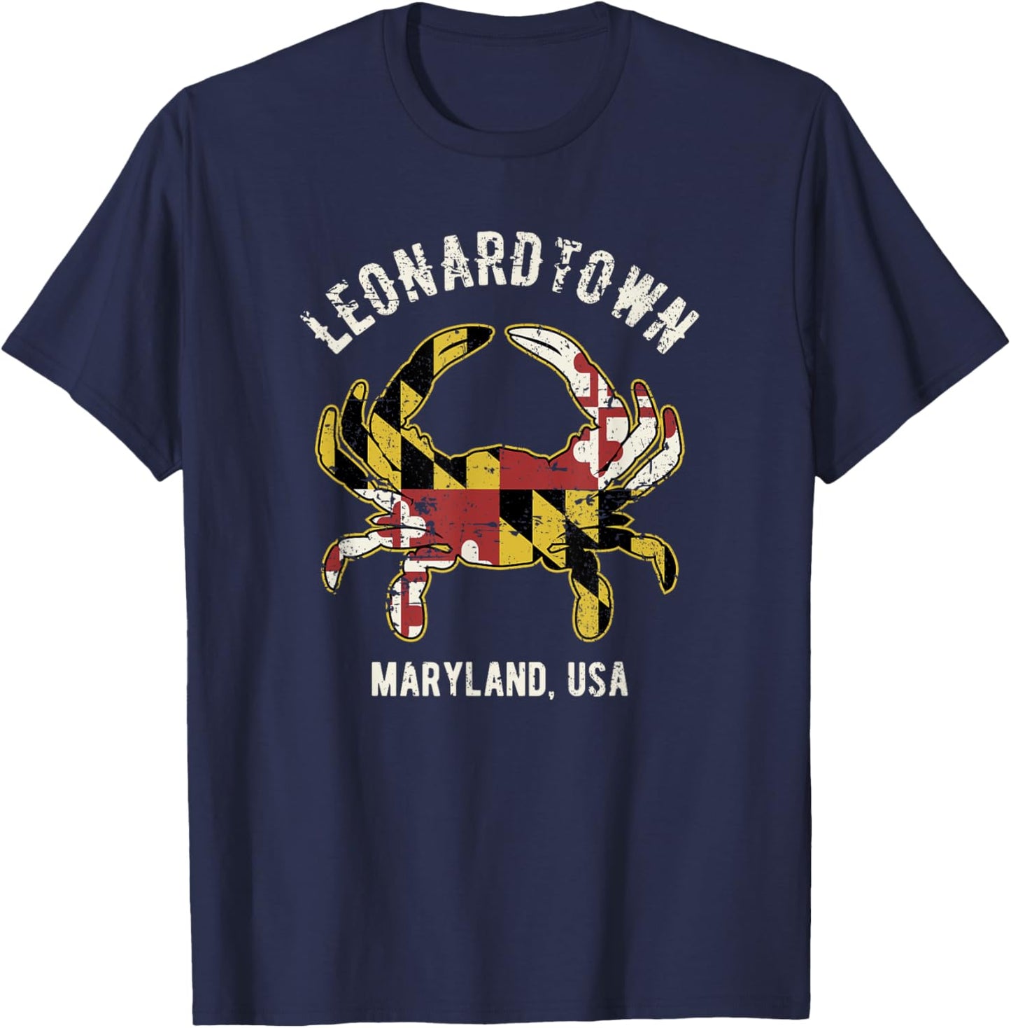 Leonardtown Maryland Crab Vintage Distressed Style Design T-Shirt - T-Shirt | Navy