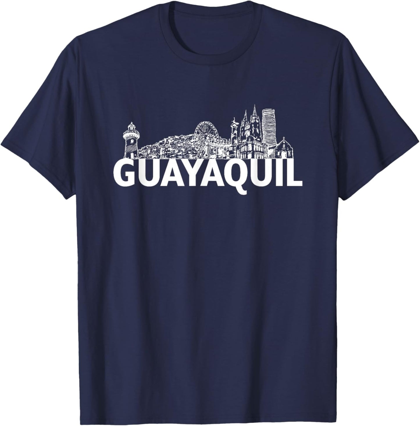 Guayaquil Ecuador City Skyline Silhouette Outline Sketch T-Shirt - T-Shirt | Navy
