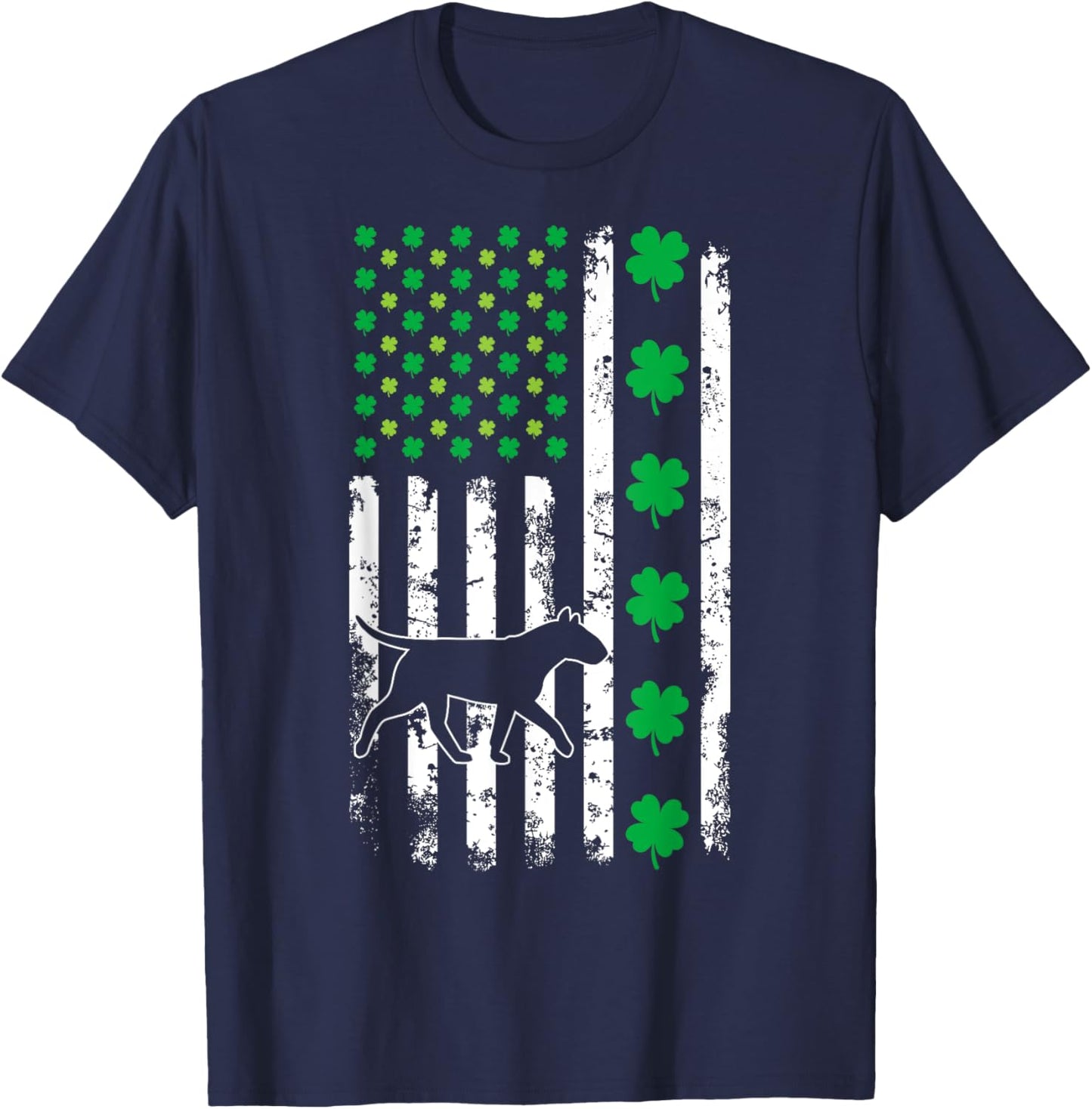 US American Flag Shamrocks Bullterrier Lucky Clover Dog T-Shirt - T-Shirt | Navy