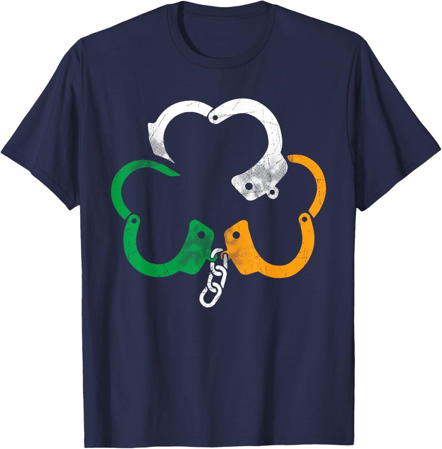 Handcuffs Irish Flag Shamrock Police St. Patrick's Day T-Shirt - T-Shirt | Navy