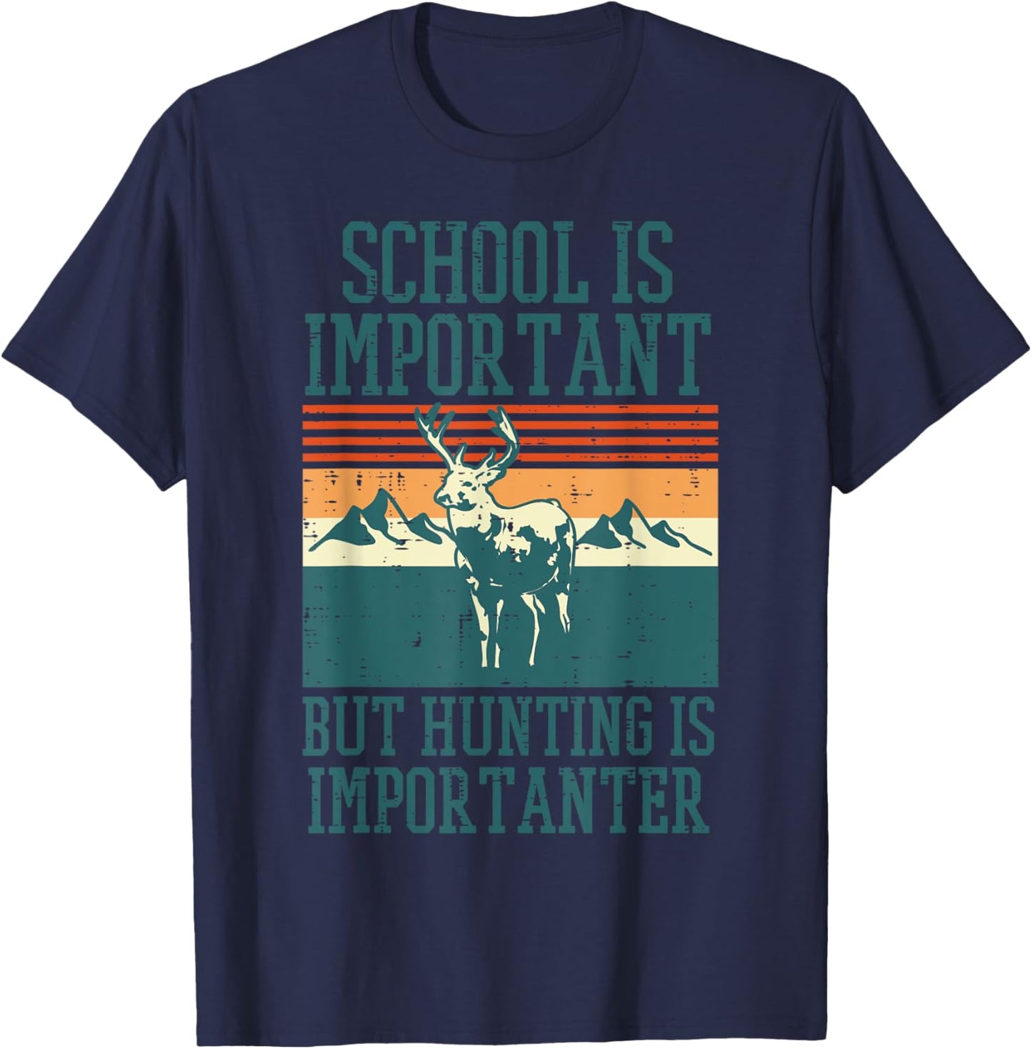 School Important Hunting Importanter Funny Deer Hunter Boys T-Shirt - T-Shirt | Navy