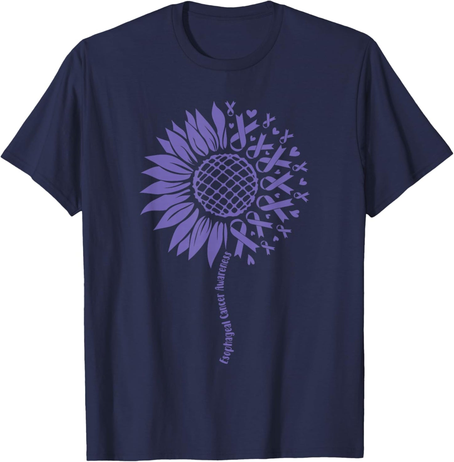 Esophageal Cancer Awareness Sunflower ribbon. Esophageal T-Shirt - T-Shirt | Navy