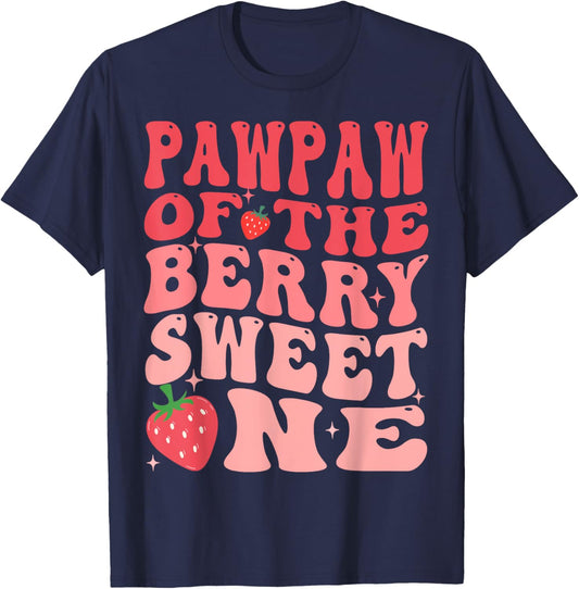 Pawpaw Of The Berry Sweet One 1st Birthday Strawberry T-Shirt - T-Shirt | Navy