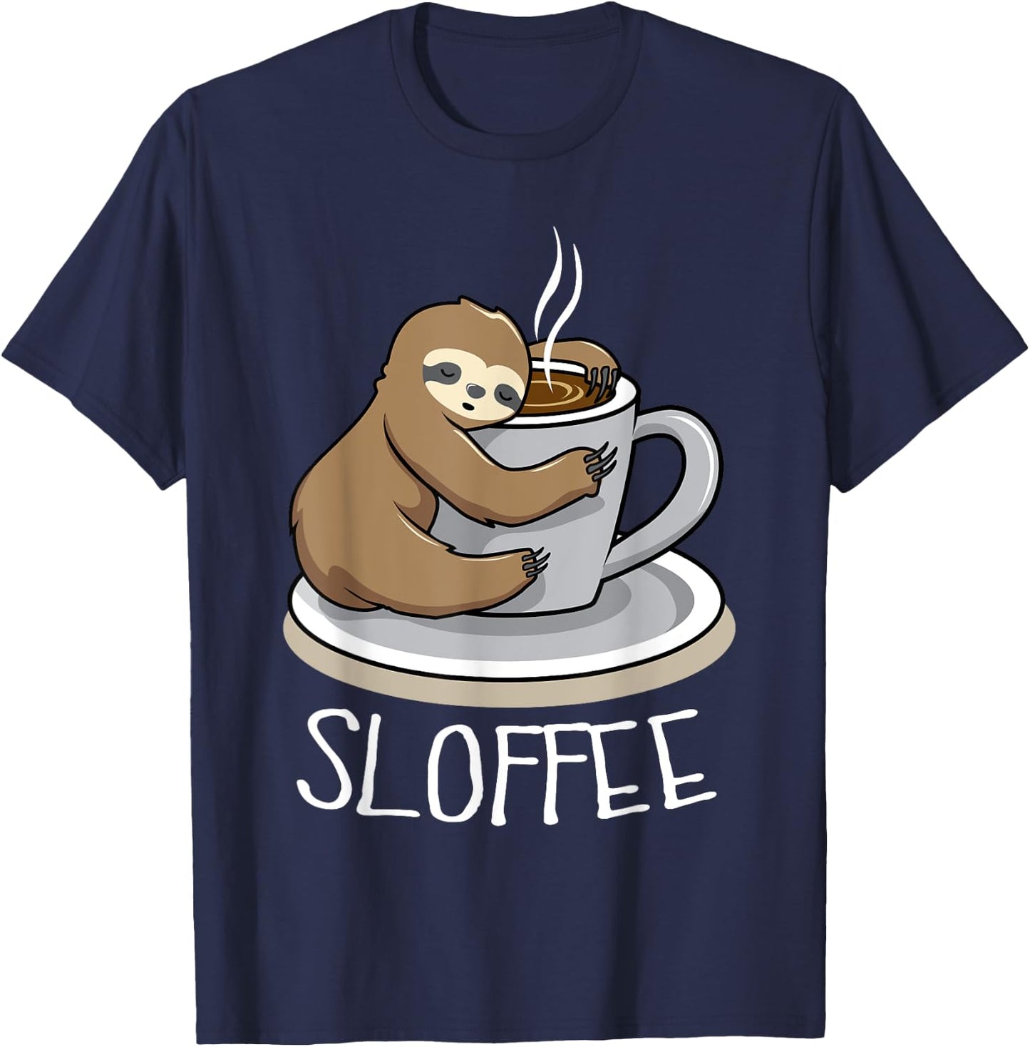 Sloth Sleep at Cup of Coffee Funny Sloth Sloffee T-Shirt - T-Shirt | Navy