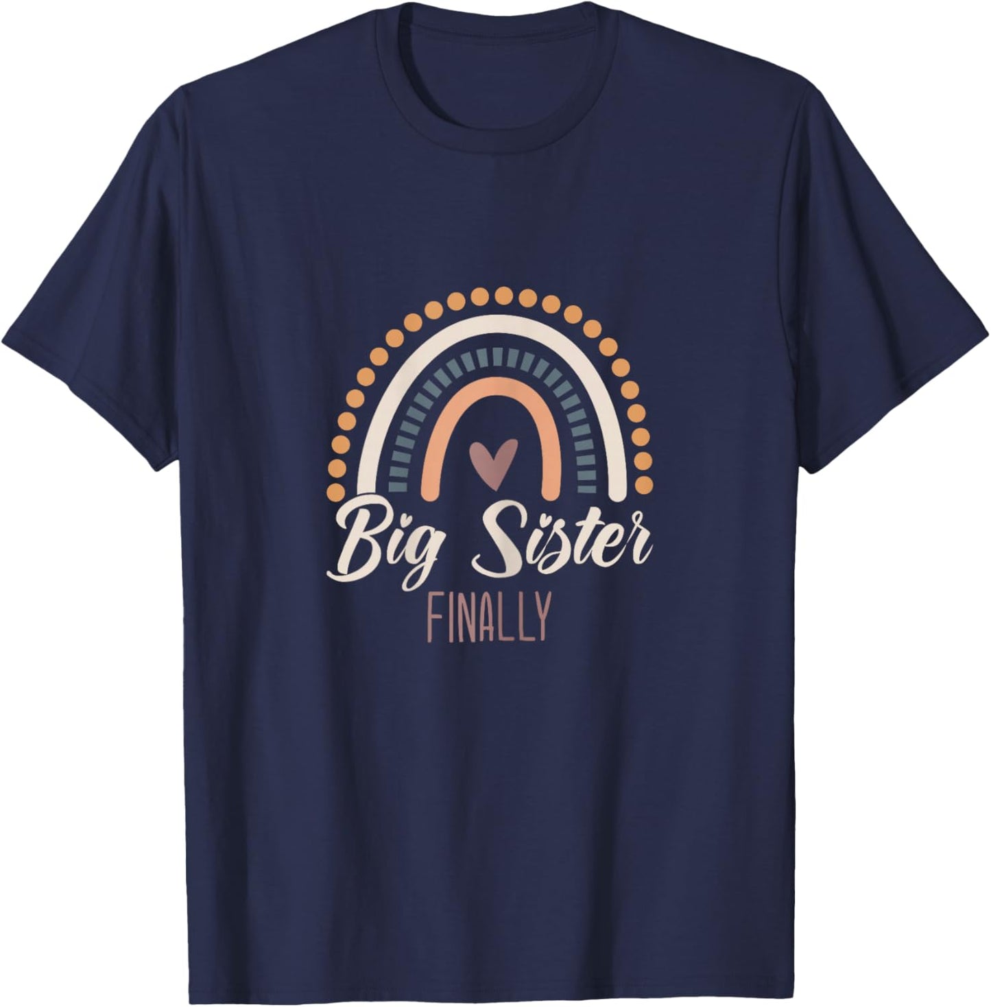 Big Sister Finally 2025 Girls Boho Rainbow Big Sis Sibling T-Shirt - T-Shirt | Navy