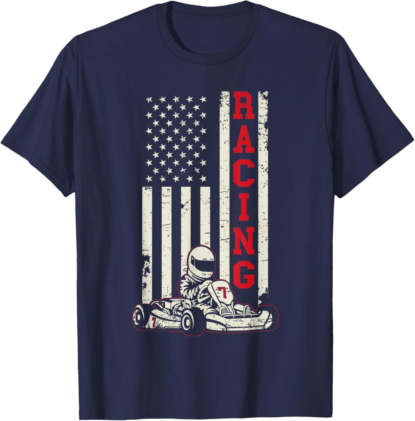 Go Kart Racer US Flag Karting American Racer Go Kart T-Shirt - T-Shirt | Navy