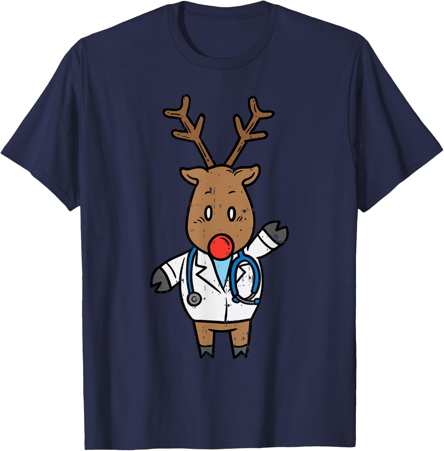 Reindeer Doctor Nurse Stethoscope Medical Christmas PJ T-Shirt - T-Shirt | Navy