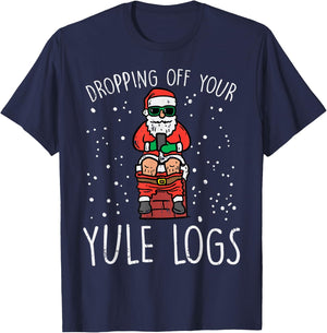 Dropping Off Your Logs Santa Chimney Funny Christmas PJ T-Shirt - T-Shirt | Navy