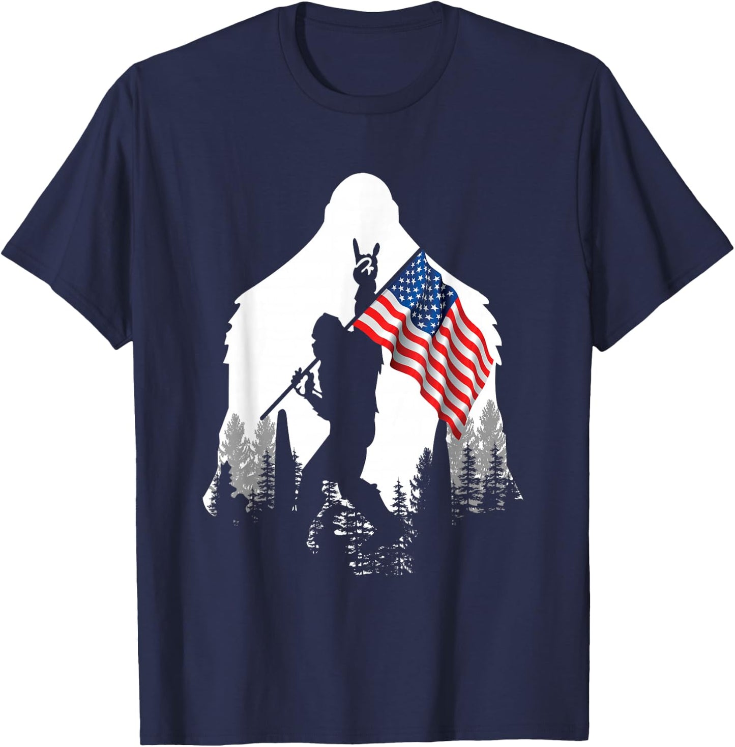 Big Foot Shirt - Bigfoot Sasquatch American Flag Patriotic T-Shirt - T-Shirt | Navy