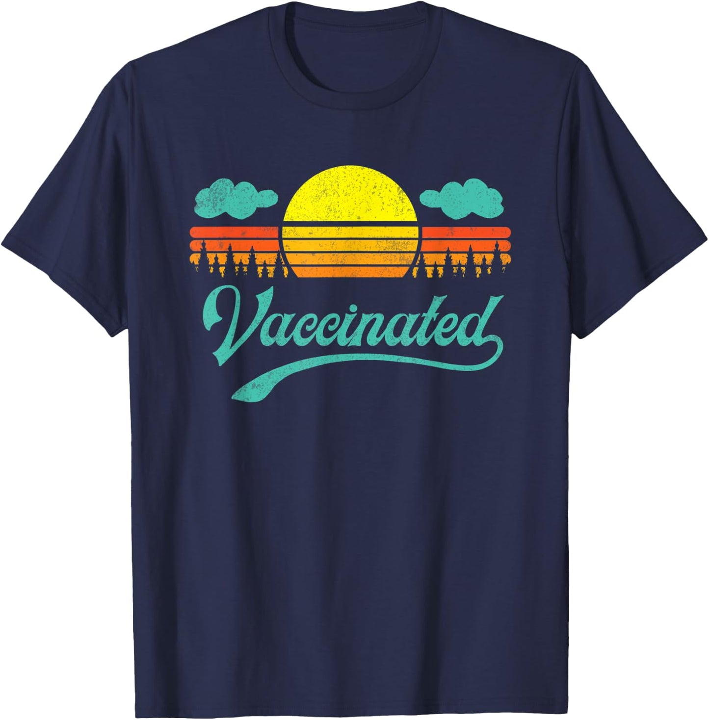 Vaccinated Retro Sunset Pro Vaccination Immunization T-Shirt - T-Shirt | Navy