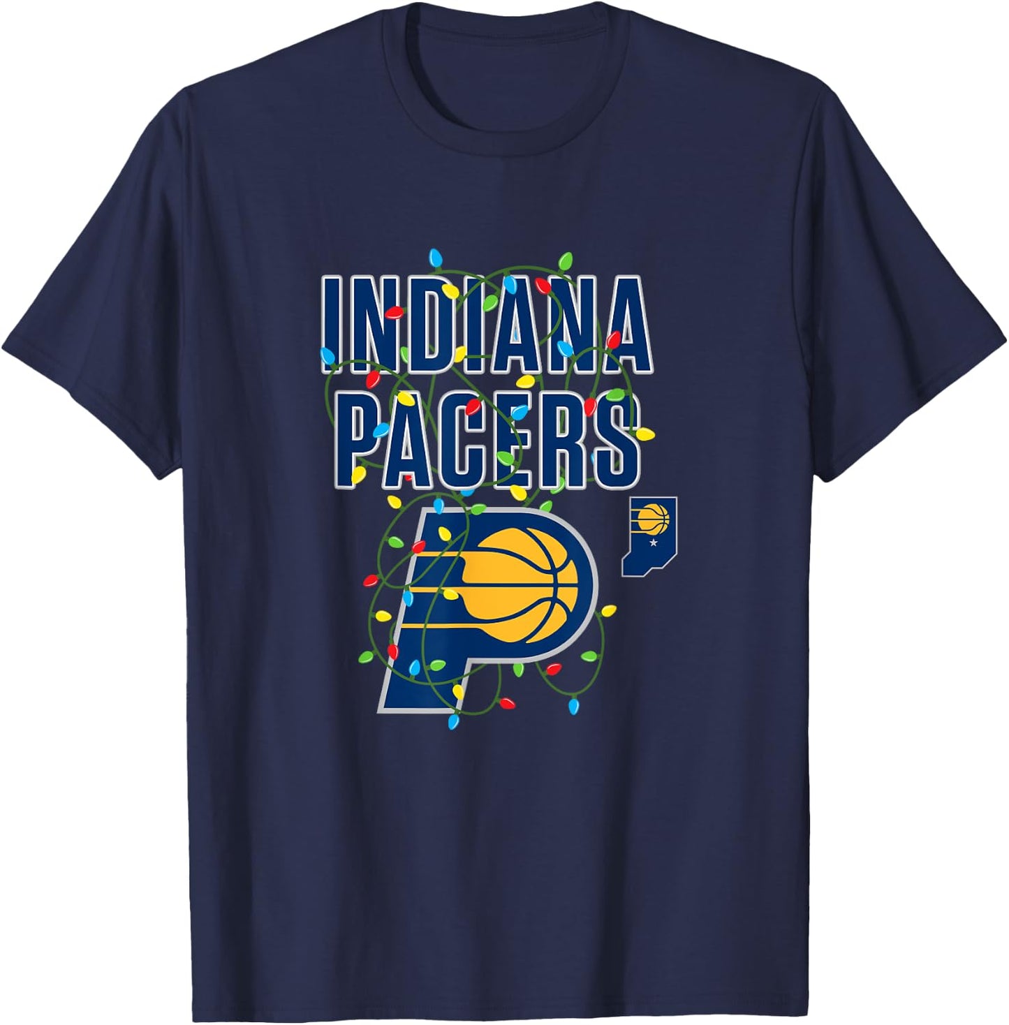 NBA Indiana Pacers Christmas Lights Holiday T-Shirt - T-Shirt | Navy