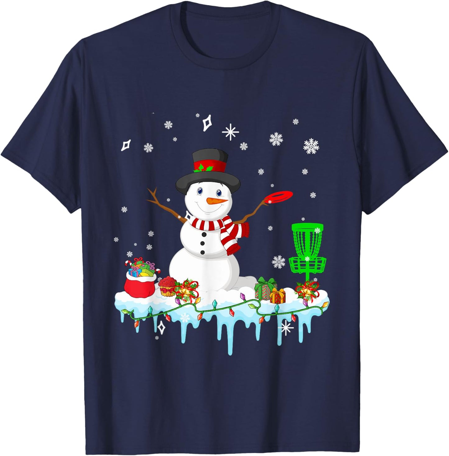 Snowman Playing Disc Golf Christmas Disc Golf Player Lover T-Shirt - T-Shirt | Navy
