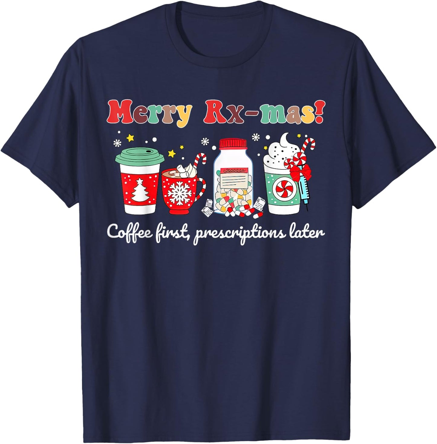 Merry Rx-max Christmas Oncology Pharmacist Pharmacy Tech T-Shirt - T-Shirt | Navy