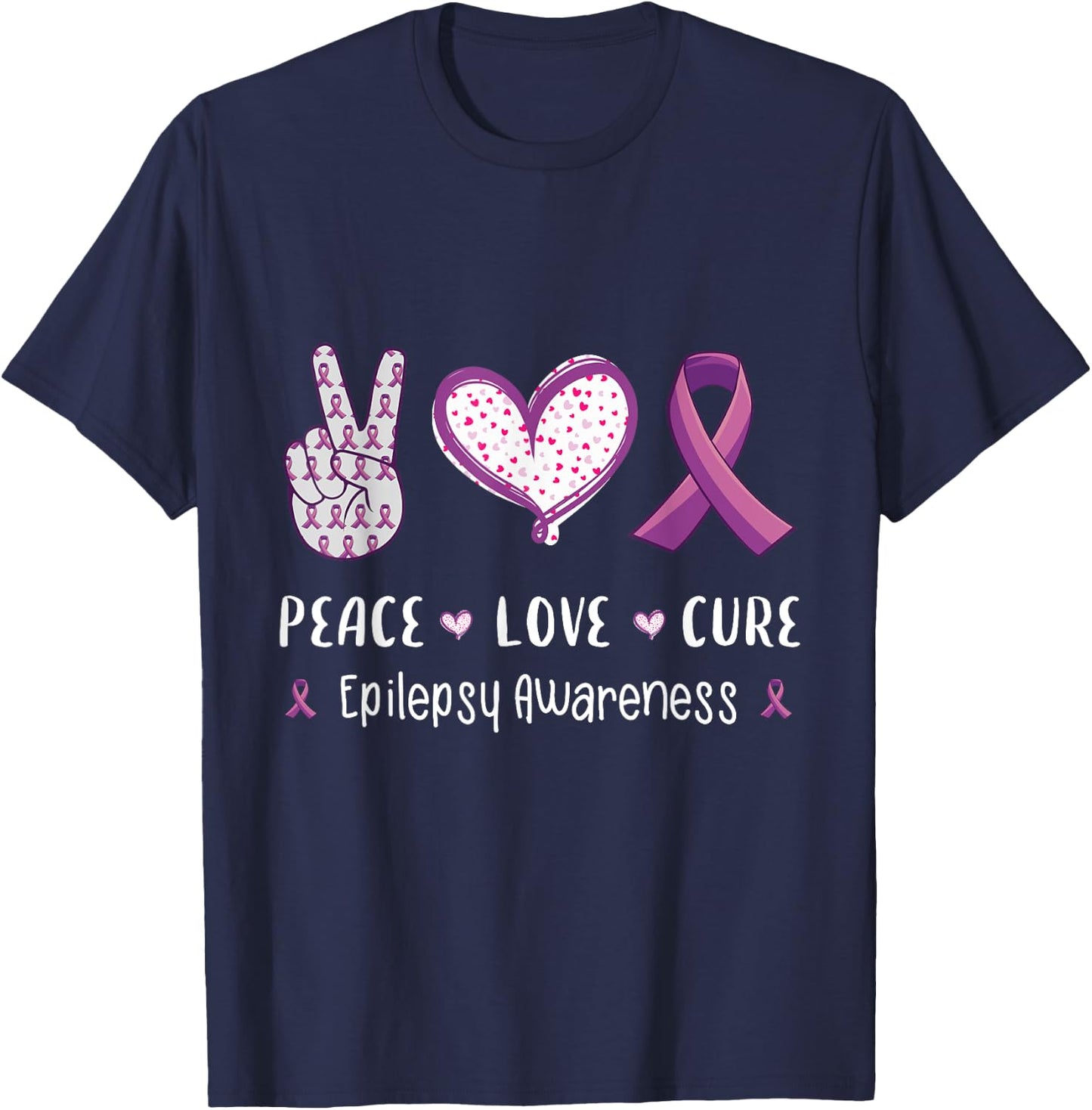 Peace Love cure Epilepsy awareness men women kids Epilepsy T-Shirt - T-Shirt | Navy