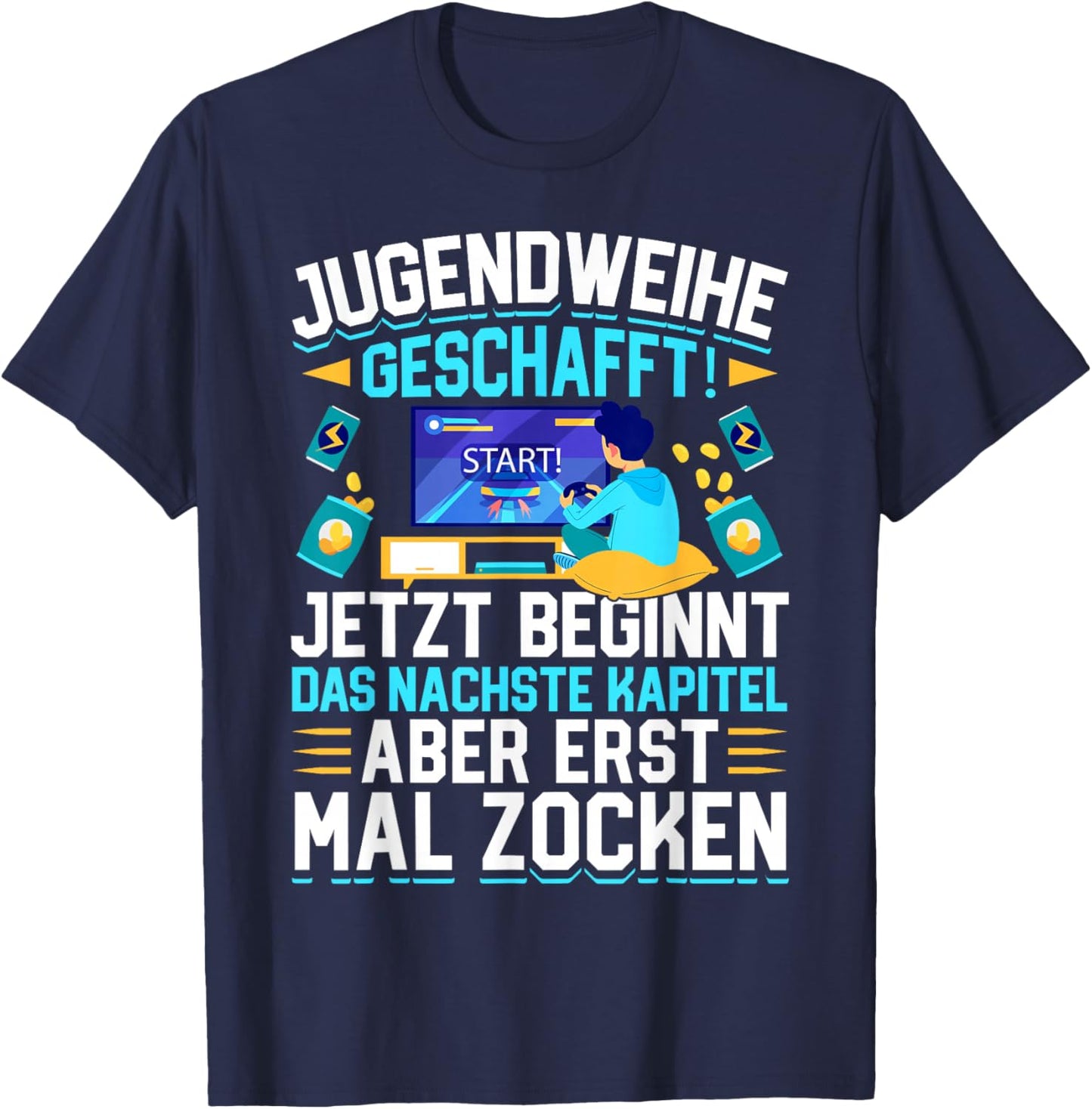 Jugendweihe Geschafft Gamer Spruch T-Shirt - T-Shirt | Navy