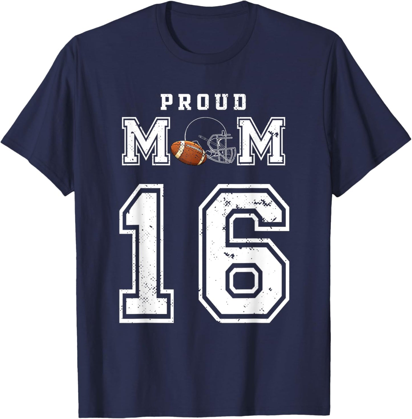 Custom Proud Football Mom Number 16 Personalized T-Shirt - T-Shirt | Navy