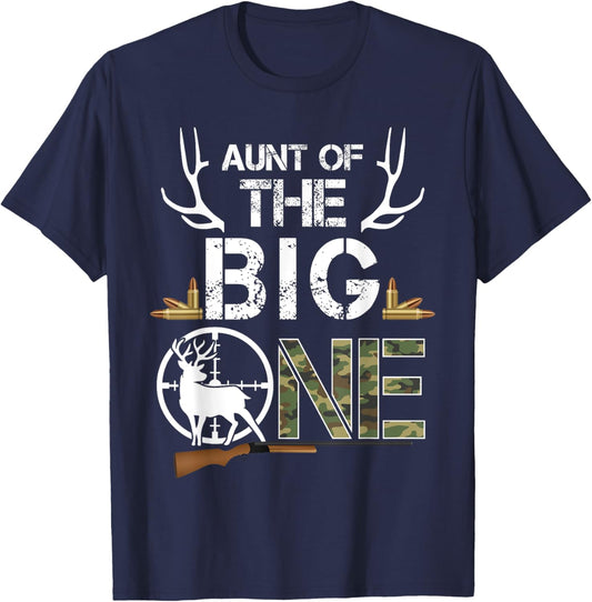 Aunt of The Big One Birthday Boy Deer Hunter Camouflage T-Shirt - T-Shirt | Navy