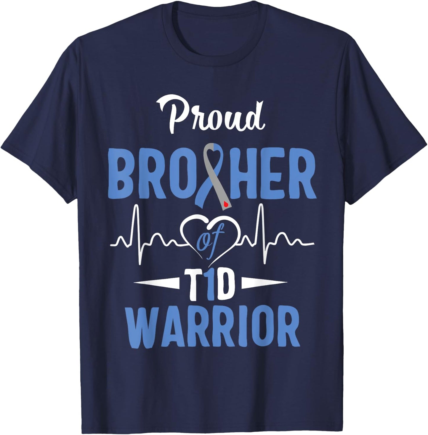 T1D Proud Brother Diabetes Awareness Type 1 Insulin Pancreas T-Shirt - T-Shirt | Navy