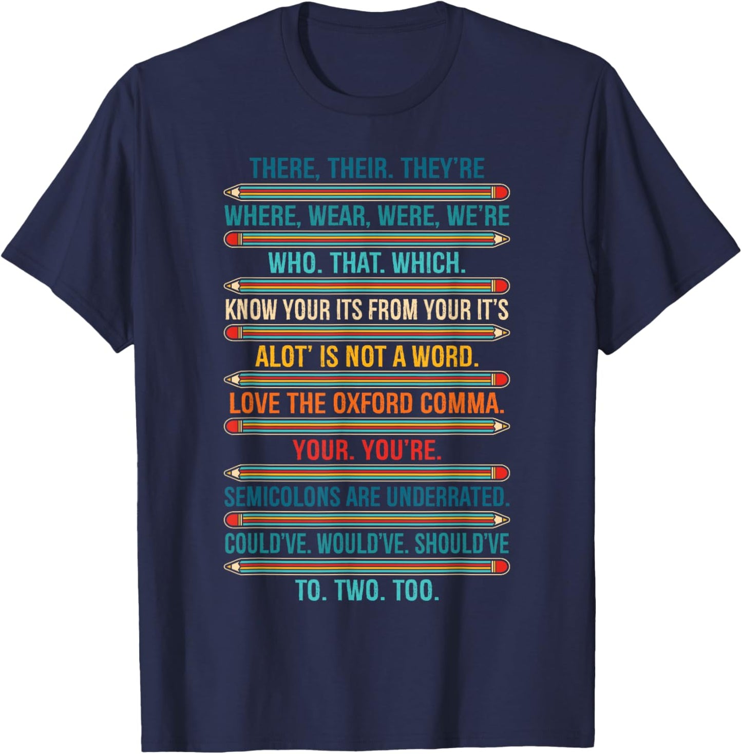 Funny Grammar Police English There Their They're Teacher , Small, Black T-Shirt - T-Shirt | Navy