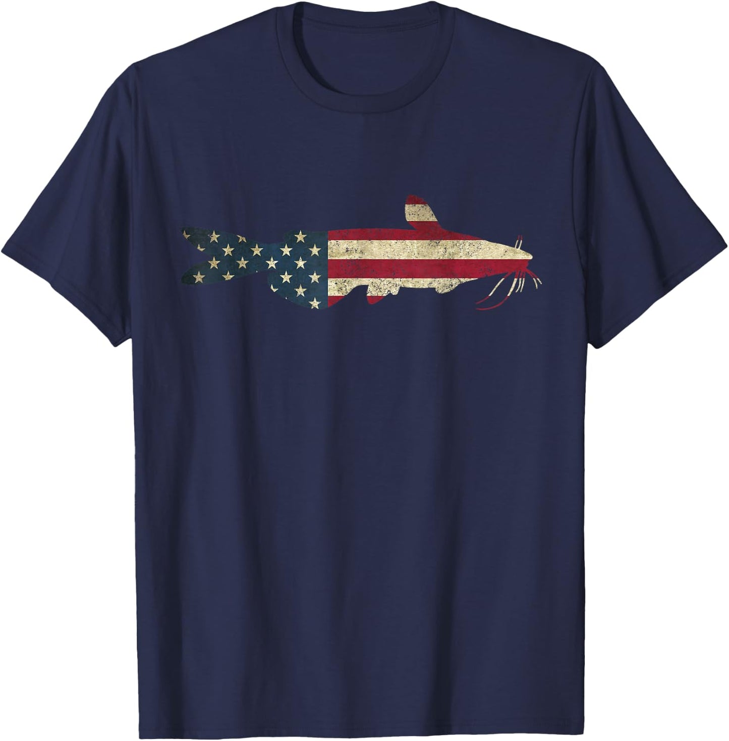 Catfish American Flag Catfish Patriotic Fisherman T-Shirt - T-Shirt | Navy